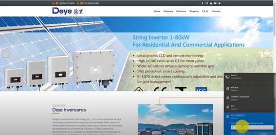 Configuração por Wi-Fi do microinversor Deye para arranjo solar fotovoltaico 